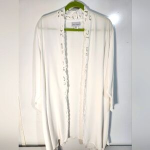 Soft Surroundings White Lace Trim Kimono, Size 2x